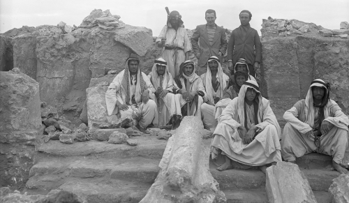 A photograph of archaeologist Frank Brown and his crew in the Temple of the Gadde at Dura-Europos, Syria, during the 1934–1935 joint excavation of the ancient city by Yale and the University- Académie des Inscriptions. (Yale University Art Gallery, Dura-Europos Collection)