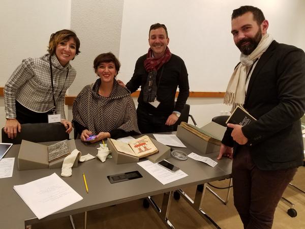 Scholars Pinar Gnepp (NYU), Nadia Ali (NYU), Simon Rettig (Freer/Sackler Gallery), and Michael Chagnon (Japan Society) examine some of Yale’s Islamic manuscripts on view at the Beinecke during the conference.