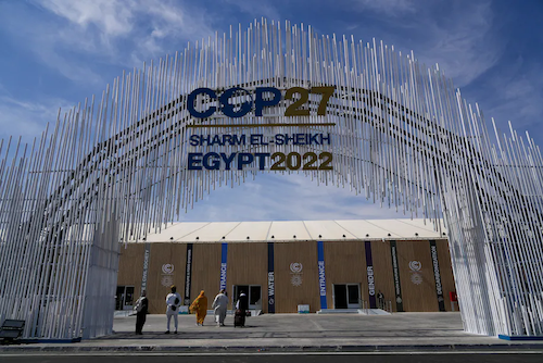 Guests enter the convention center hosting COP27, the U.N. climate summit, on Nov. 4 in Sharm el-Sheikh, Egypt. (Peter Dejong/AP)